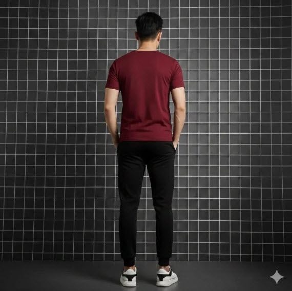 Men's 2-piece track suit worn, back view