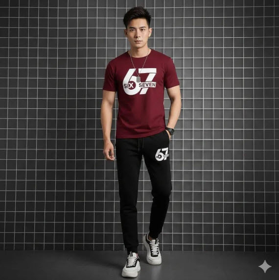 Men's 2-piece track suit worn, front view