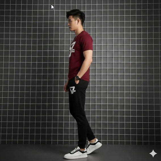 Men's 2-piece track suit worn, side view
