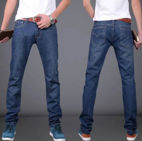 Folded denim jeans, stacked